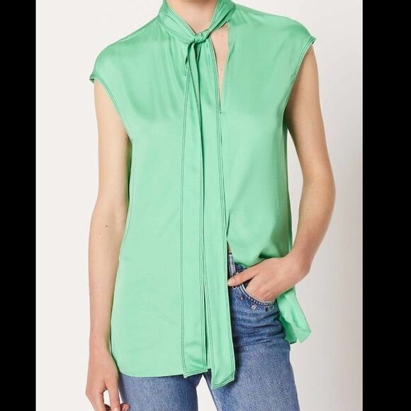 Sandro Paris Floaty Apple Green Sleeveless Top 1 - Picture 1 of 8